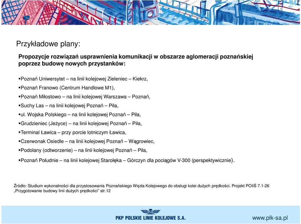 Wojska Polskiego na linii kolejowej Poznań Piła, Grudzieniec (Jeżyce) na linii kolejowej Poznań Piła, Terminal Ławica przy porcie lotniczym Ławica, Czerwonak Osiedle na linii kolejowej Poznań