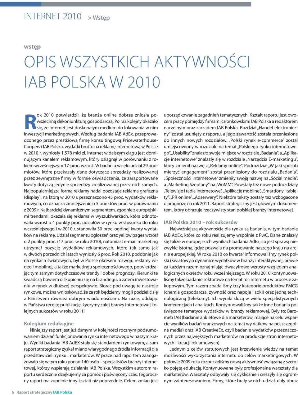 Według badania IAB AdEx, przeprowadzonego przez prestiżową firmę konsultingową Pricewaterhouse- Coopers i IAB Polska, wydatki brutto na reklamę internetową w Polsce w 2010 r. wyniosły 1,578 mld zł.