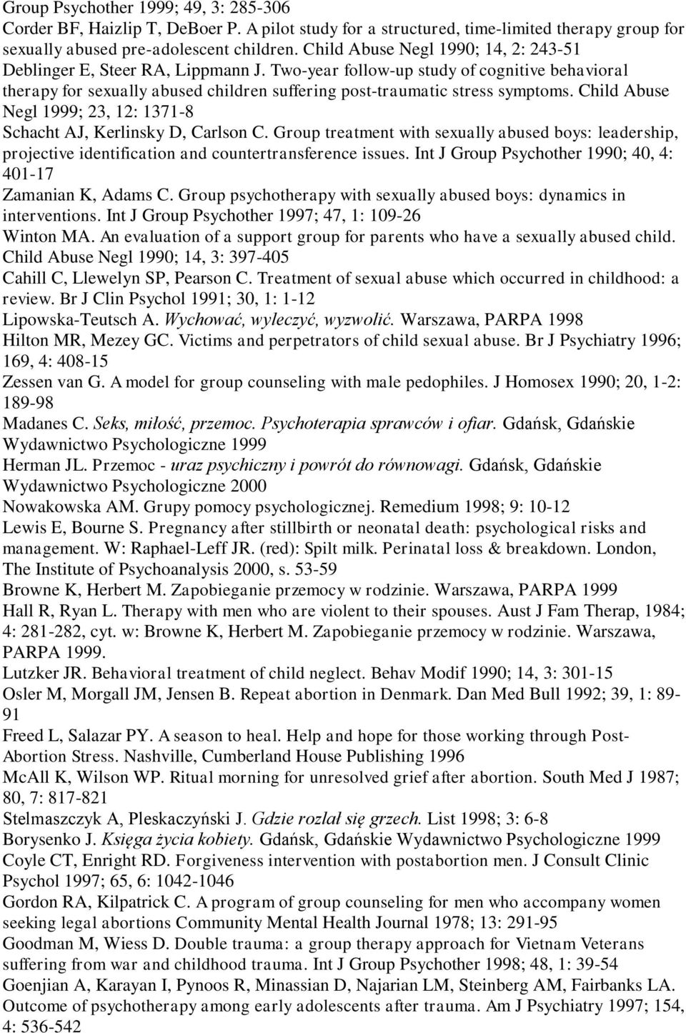 Child Abuse Negl 1999; 23, 12: 1371-8 Schacht AJ, Kerlinsky D, Carlson C. Group treatment with sexually abused boys: leadership, projective identification and countertransference issues.