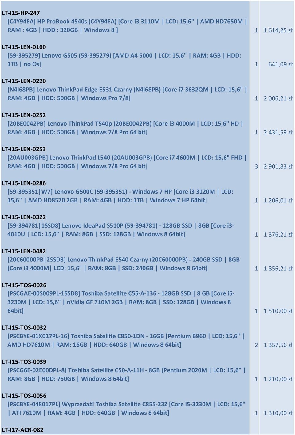 LT-I15-LEN-0252 [20BE0042PB] Lenovo ThinkPad T540p (20BE0042PB) [Core i3 4000M LCD: 15,6" HD RAM: 4GB HDD: 500GB Windows 7/8 Pro 64 bit] LT-I15-LEN-0253 [20AU003GPB] Lenovo ThinkPad L540 (20AU003GPB)