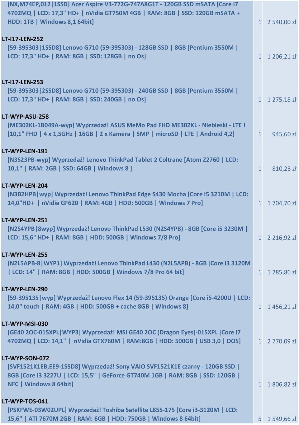 SSD 8GB [Pentium 3550M LCD: 17,3" HD+ RAM: 8GB SSD: 240GB no Os] 1 1 275,18 zł LT-WYP-ASU-258 [ME302KL-1B049A-wyp] Wyprzedaż! ASUS MeMo Pad FHD ME302KL - Niebieski - LTE!