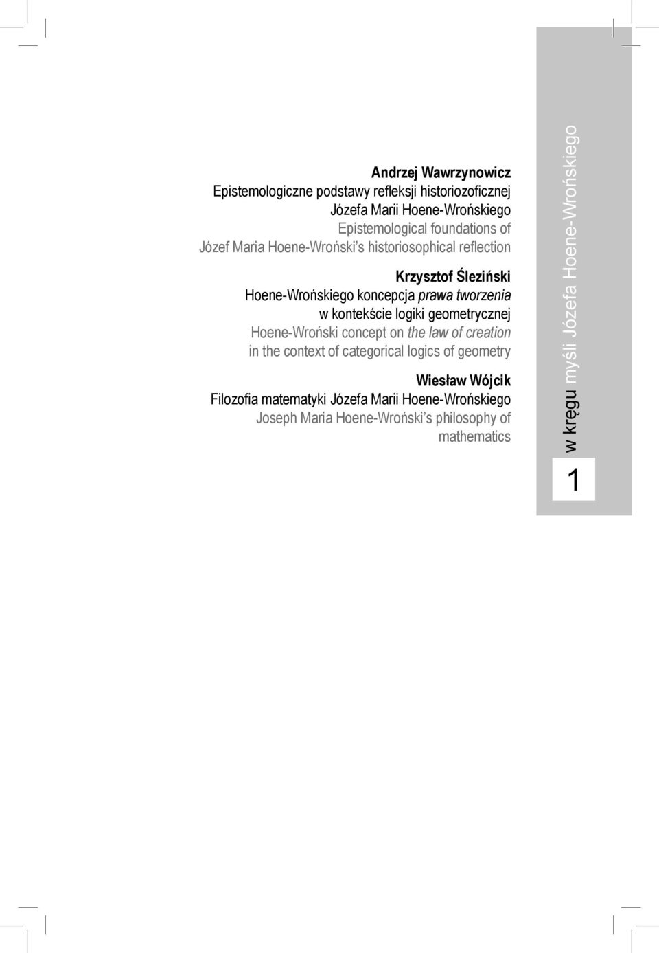 logiki geometrycznej Hoene-Wroński concept on the law of creation in the context of categorical logics of geometry Wiesław Wójcik