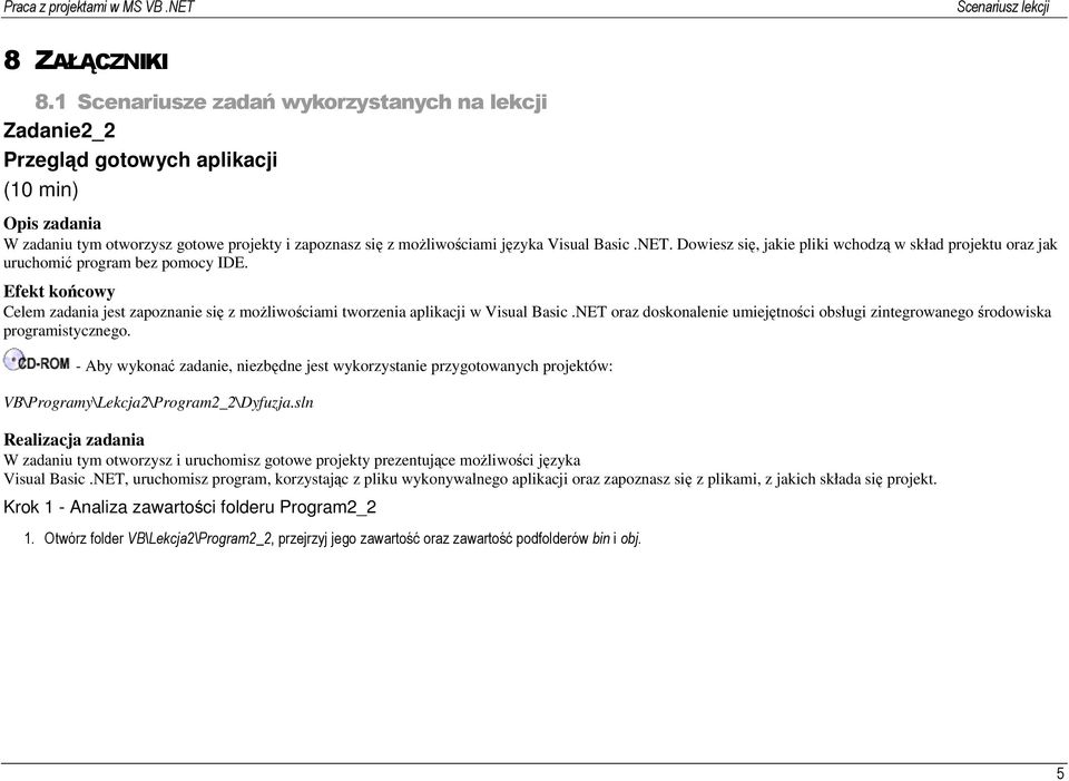 NET. Dowiesz się, jakie pliki wchodzą w skład projektu oraz jak uruchomić program bez pomocy IDE. Efekt końcowy Celem zadania jest zapoznanie się z możliwościami tworzenia aplikacji w Visual Basic.