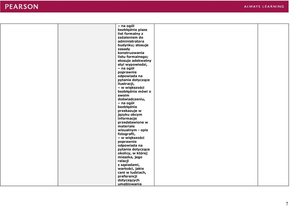 ogół bezbłędnie przekazuje w języku obcym informacje przedstawione w materiale wizualnym - opis fotografii, odpowiada na pytania