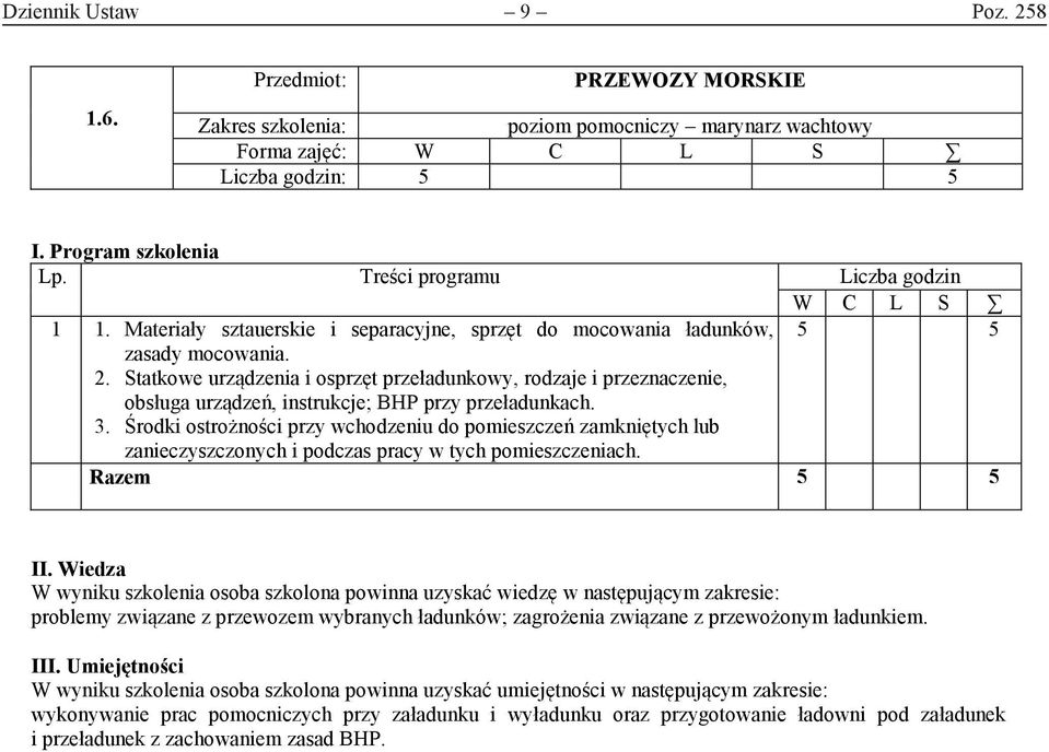 Statkowe urządzenia i osprzęt przeładunkowy, rodzaje i przeznaczenie, obsługa urządzeń, instrukcje; BHP przy przeładunkach. 3.