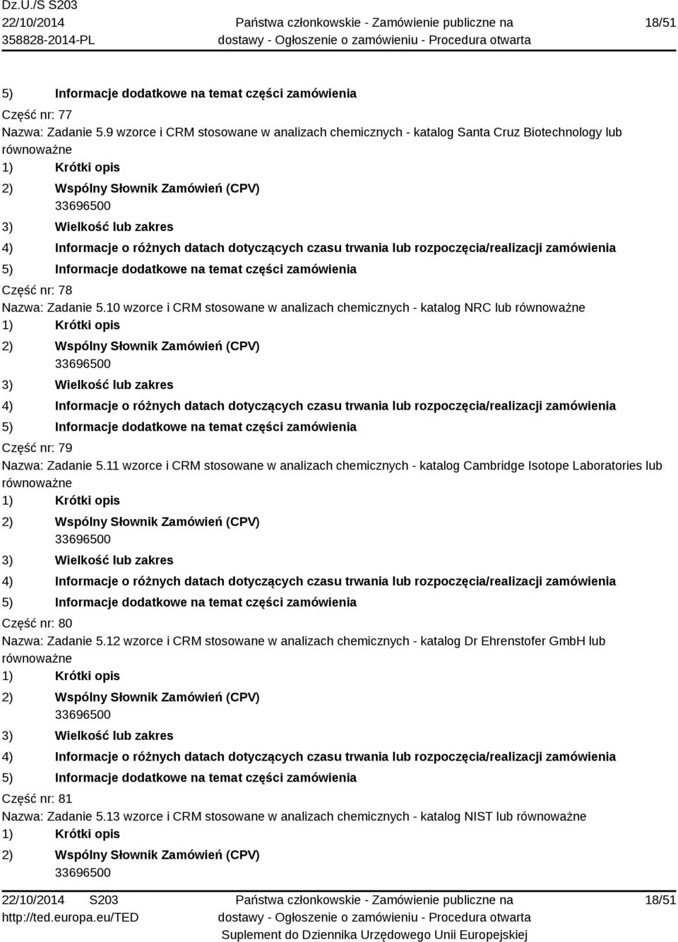 10 wzorce i CRM stosowane w analizach chemicznych - katalog NRC lub Część nr: 79 Nazwa: Zadanie 5.