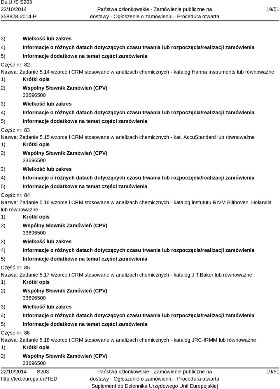 15 wzorce i CRM stosowane w analizach chemicznych - kat. AccuStandard lub Część nr: 84 Nazwa: Zadanie 5.