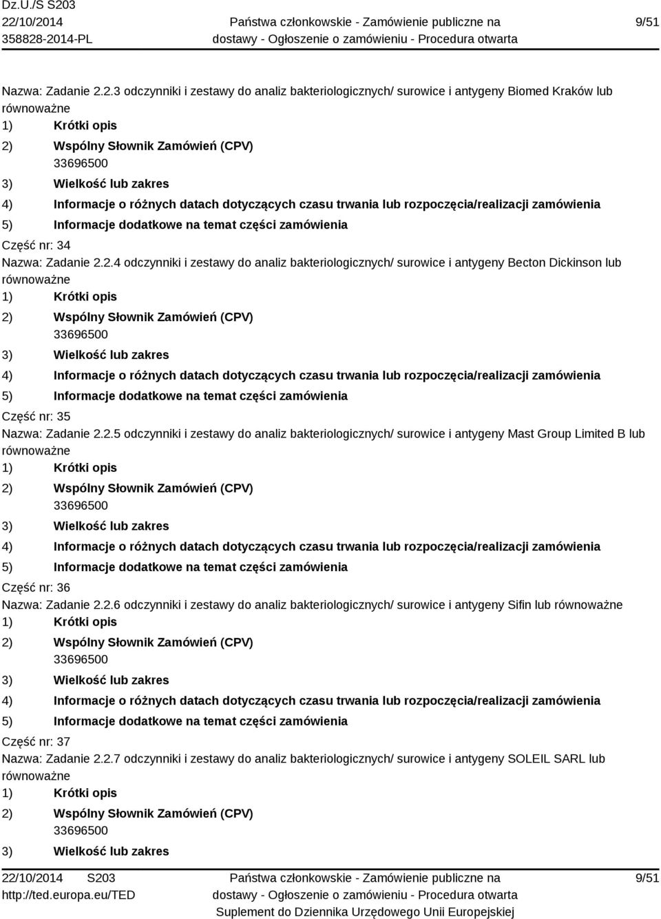 2.7 odczynniki i zestawy do analiz bakteriologicznych/ surowice i antygeny SOLEIL SARL lub 9/51