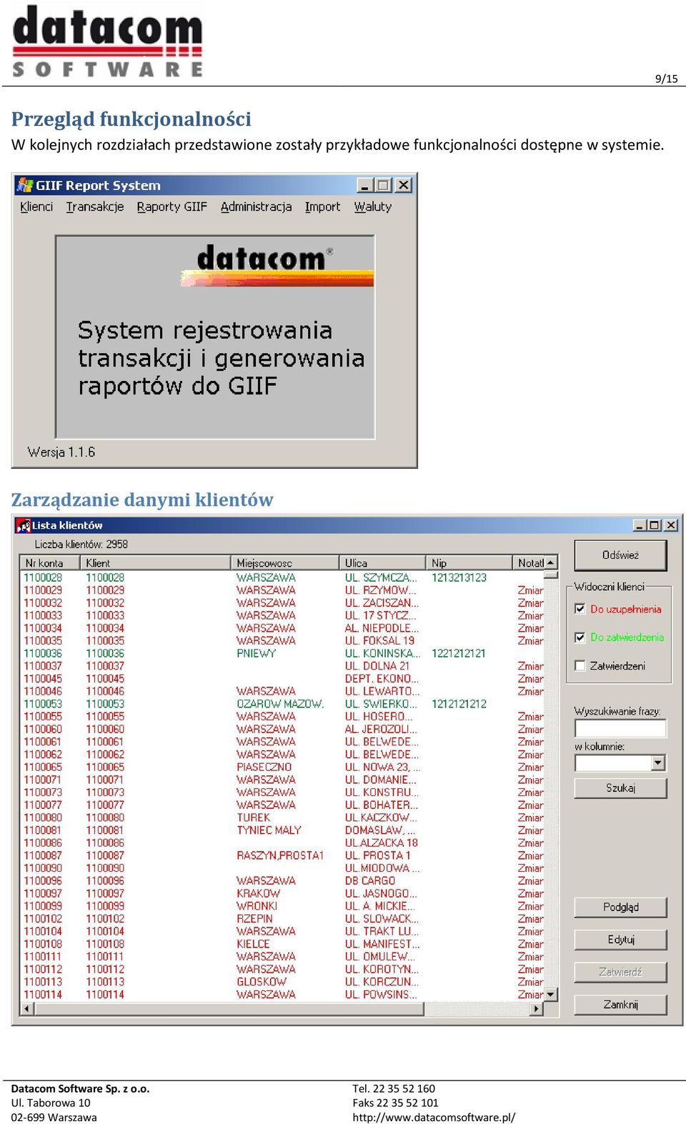 przykładowe funkcjonalności dostępne