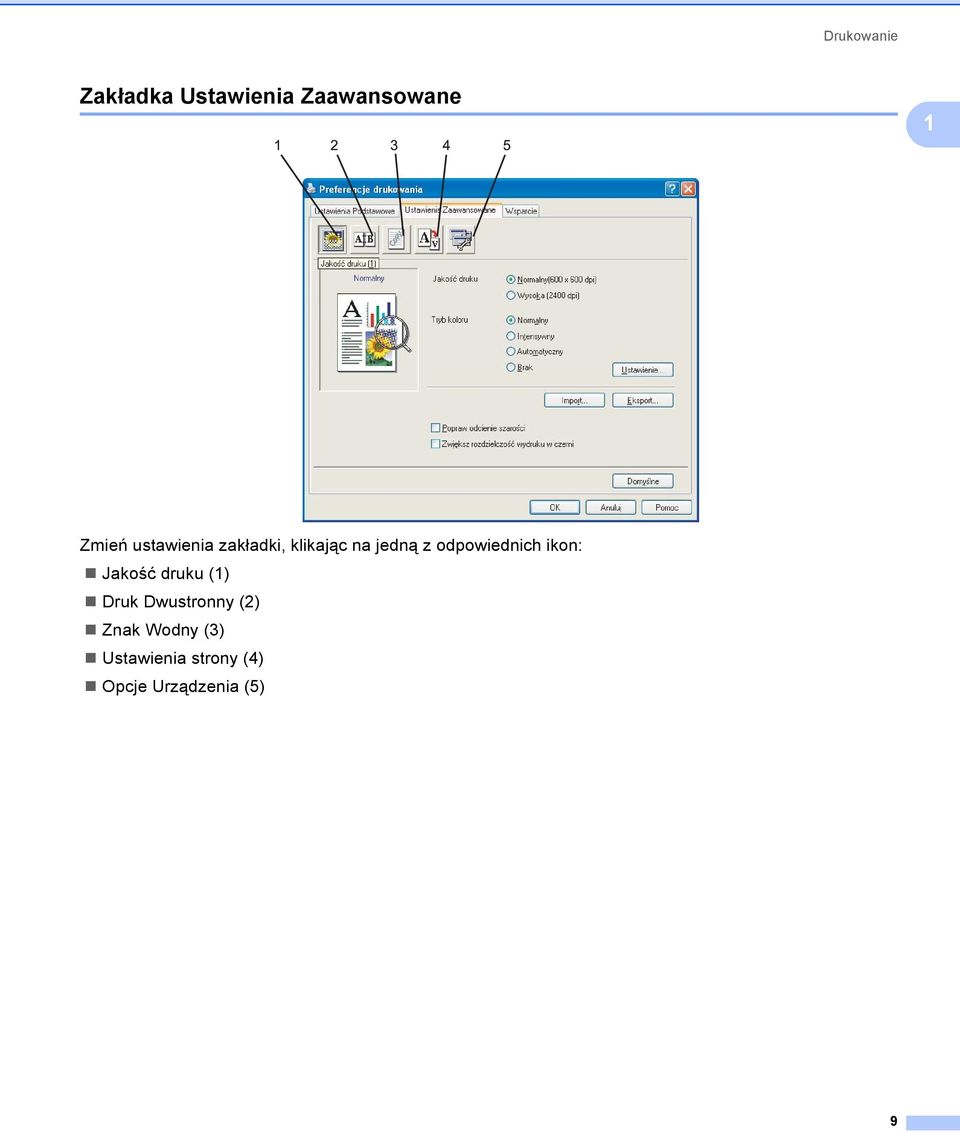 odpowiednich ikon: Jakość druku (1) Druk Dwustronny