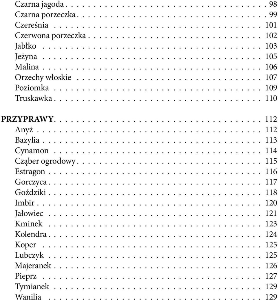 113 Cynamon 114 Cząber ogrodowy 115 Estragon 116 Gorczyca 117 Goździki 118 Imbir 120 Jałowiec