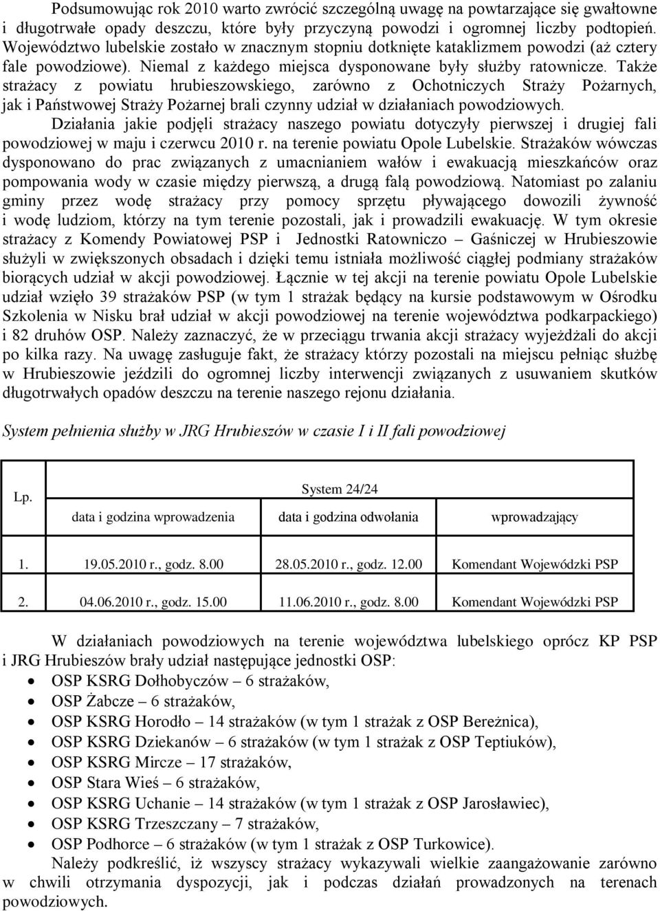 Także strażacy z powiatu hrubieszowskiego, zarówno z Ochotniczych Straży Pożarnych, jak i Państwowej Straży Pożarnej brali czynny udział w działaniach powodziowych.