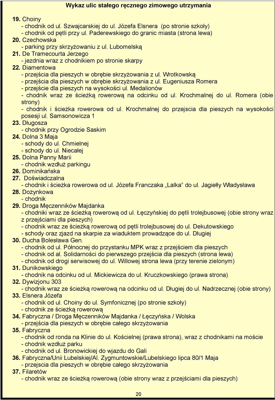 Diamentowa - przejścia dla pieszych w obrębie skrzyżowania z ul. Wrotkowską - przejścia dla pieszych w obrębie skrzyżowania z ul. Eugeniusza Romera - przejście dla pieszych na wysokości ul.