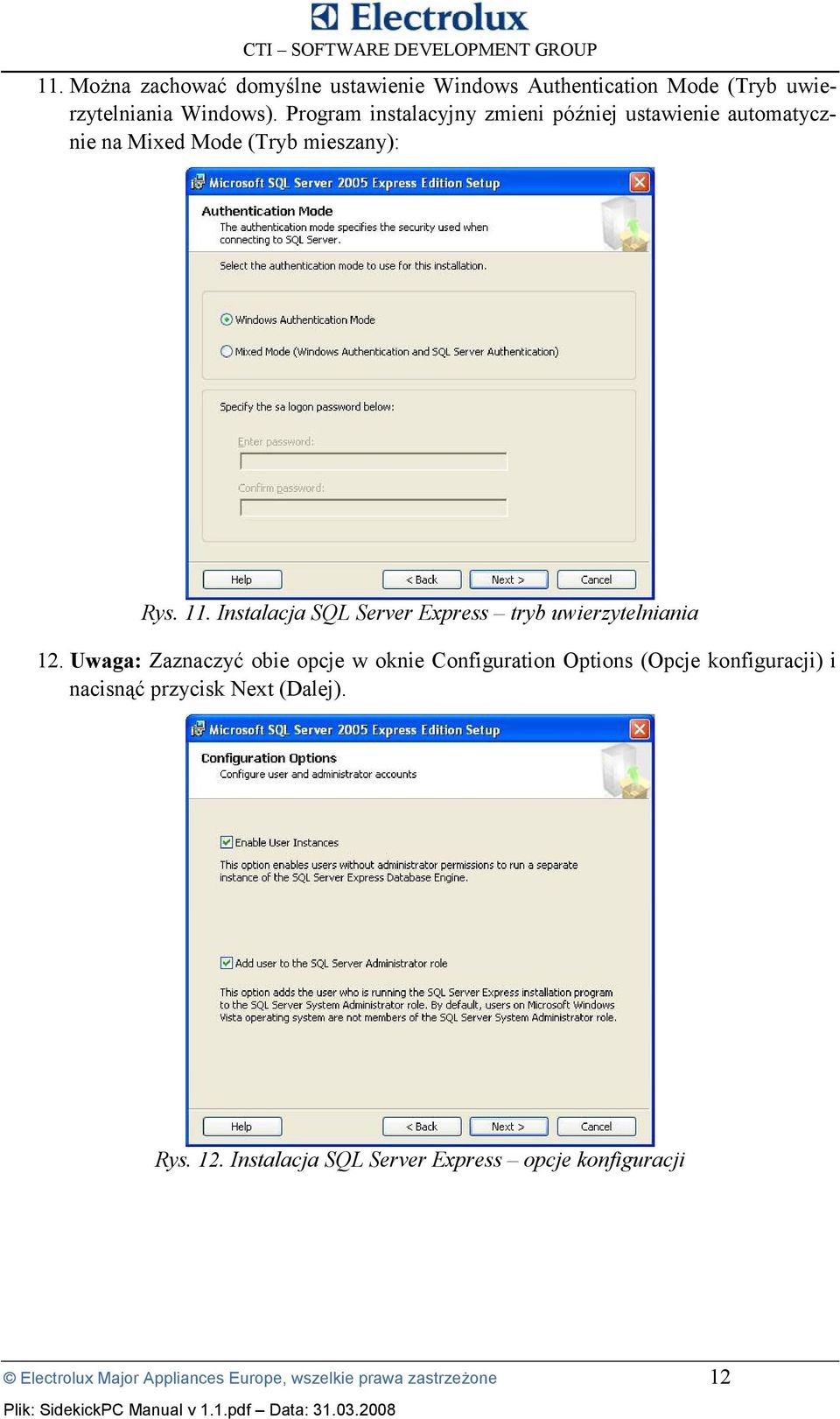 Instalacja SQL Server Express tryb uwierzytelniania 12.