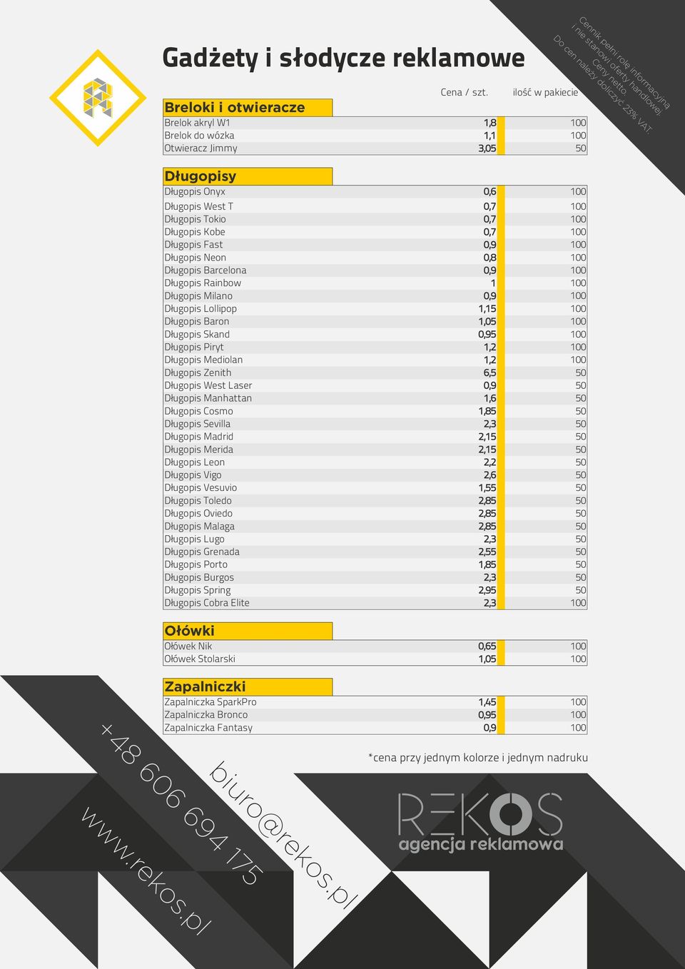 Kobe 0,7 100 Długopis Fast 0,9 100 Długopis Neon 0,8 100 Długopis Barcelona 0,9 100 Długopis Rainbow Długopis Milano 1 100 0,9 100 1,15 100 Długopis Lollipop Długopis Baron 1,05 100 Długopis Skand