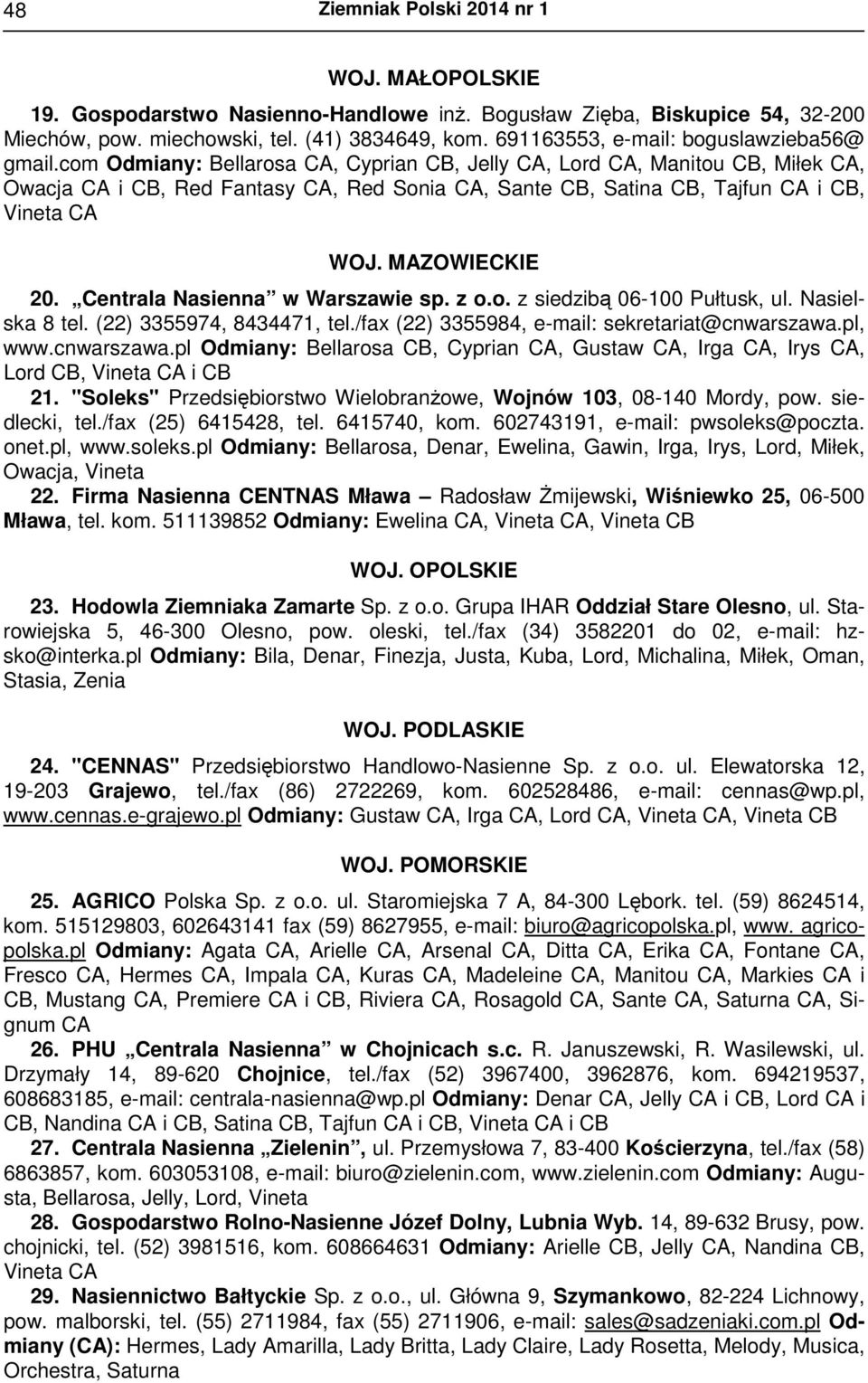 Centrala Nasienna w Warszawie sp. z o.o. z siedzibą 06-100 Pułtusk, ul. Nasielska 8 tel. (22) 3355974, 8434471, tel./fax (22) 3355984, e-mail: sekretariat@cnwarszawa.