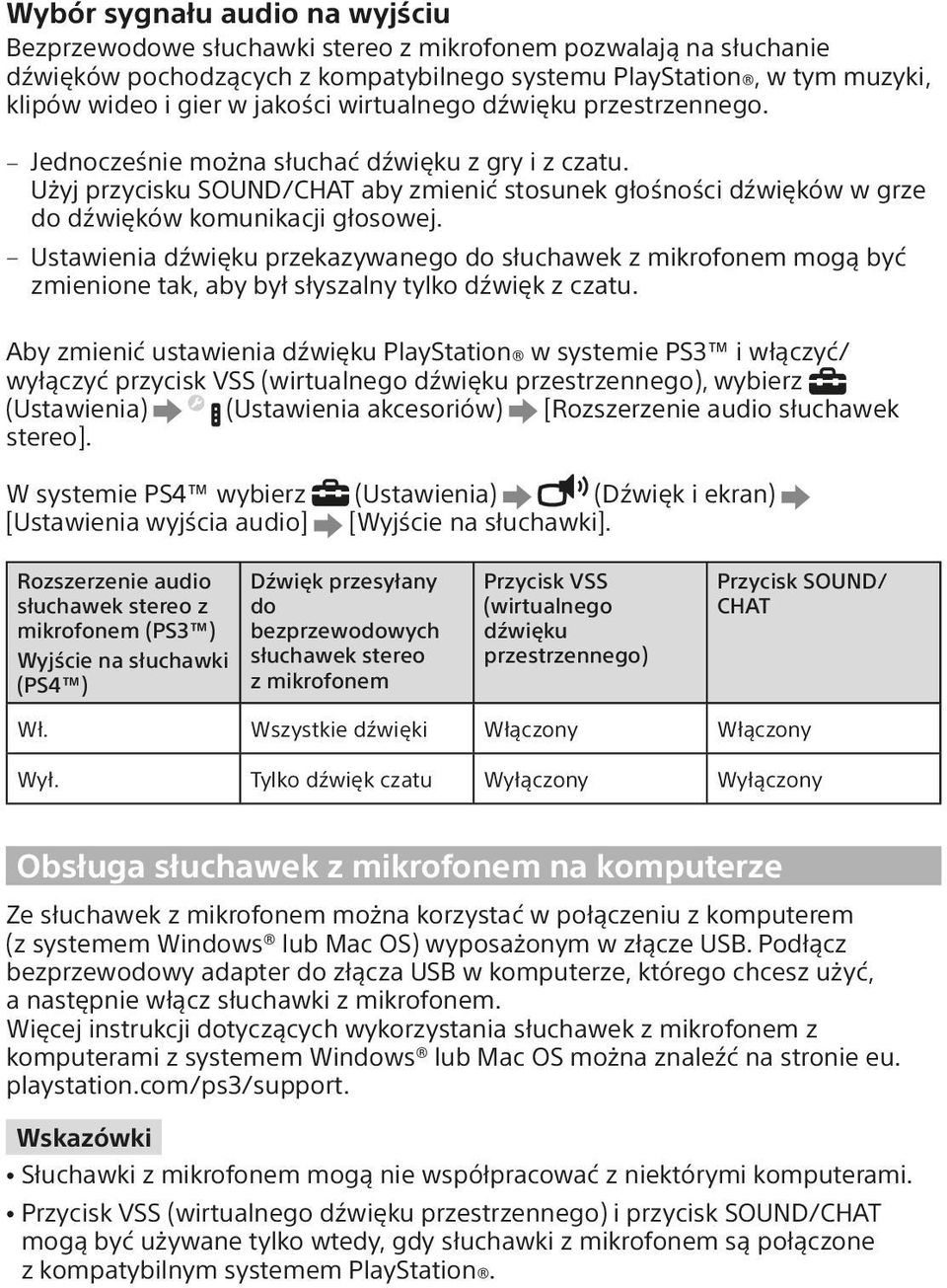 Użyj przycisku SOUND/CHAT aby zmienić stosunek głośności dźwięków w grze do dźwięków komunikacji głosowej.