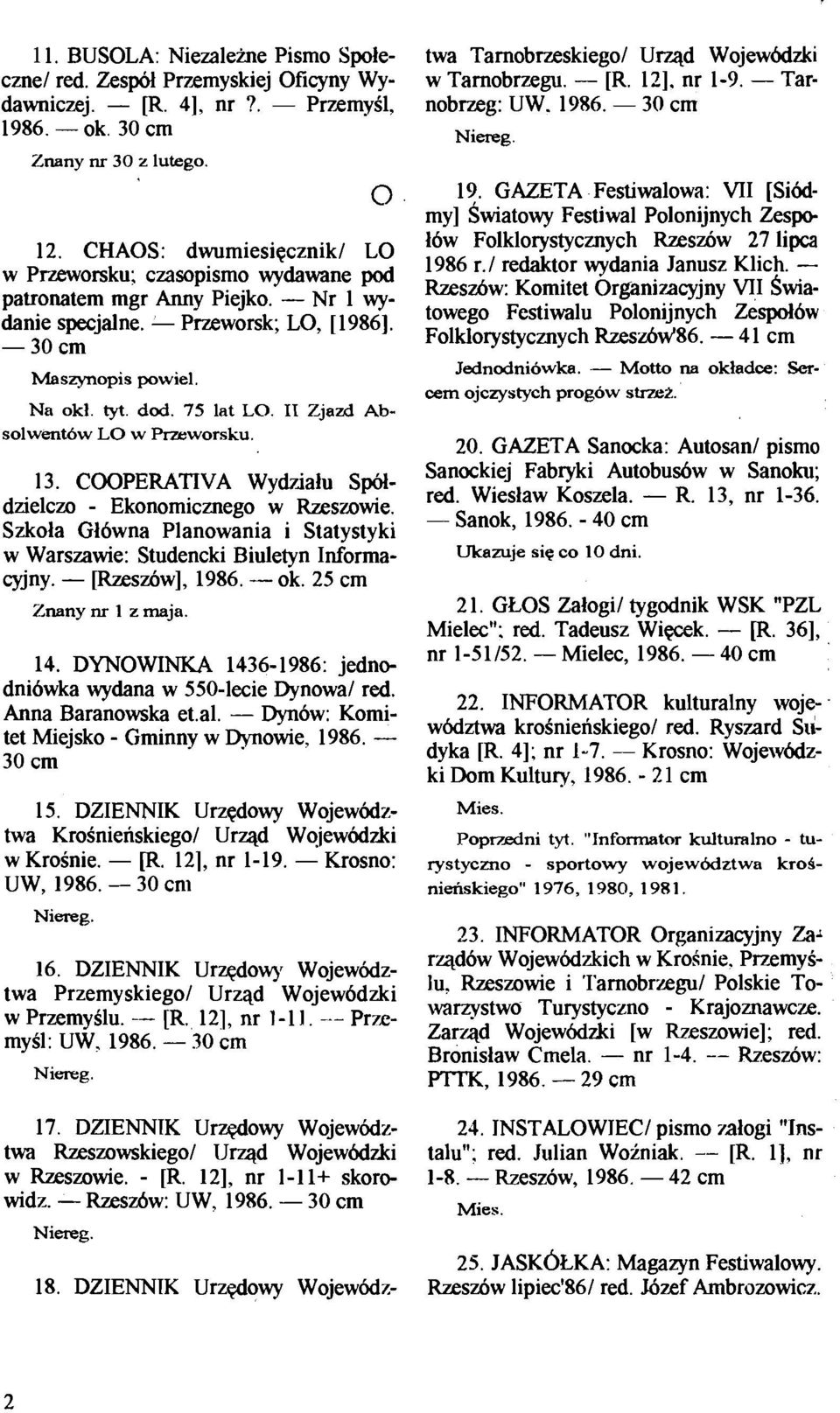 I1 Zjazd Absolwentow LO w Przeworsku. 1 3. COOPERATIVA Wydirjalu Spddzielczo - Ekonomicznego w Rzeszowie. Szkola Gl6wna Planowania i Statystyki w Warszawie: Studencki Biuletyn Informacyjny.