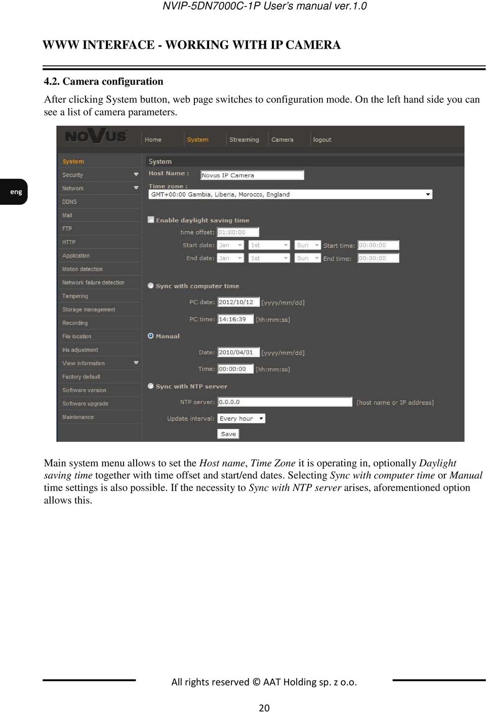 On the left hand side you can see a list of camera parameters.