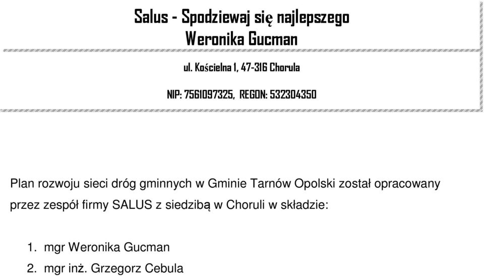 sieci dróg gminnych w Gminie Tarnów Opolski został opracowany przez zespół