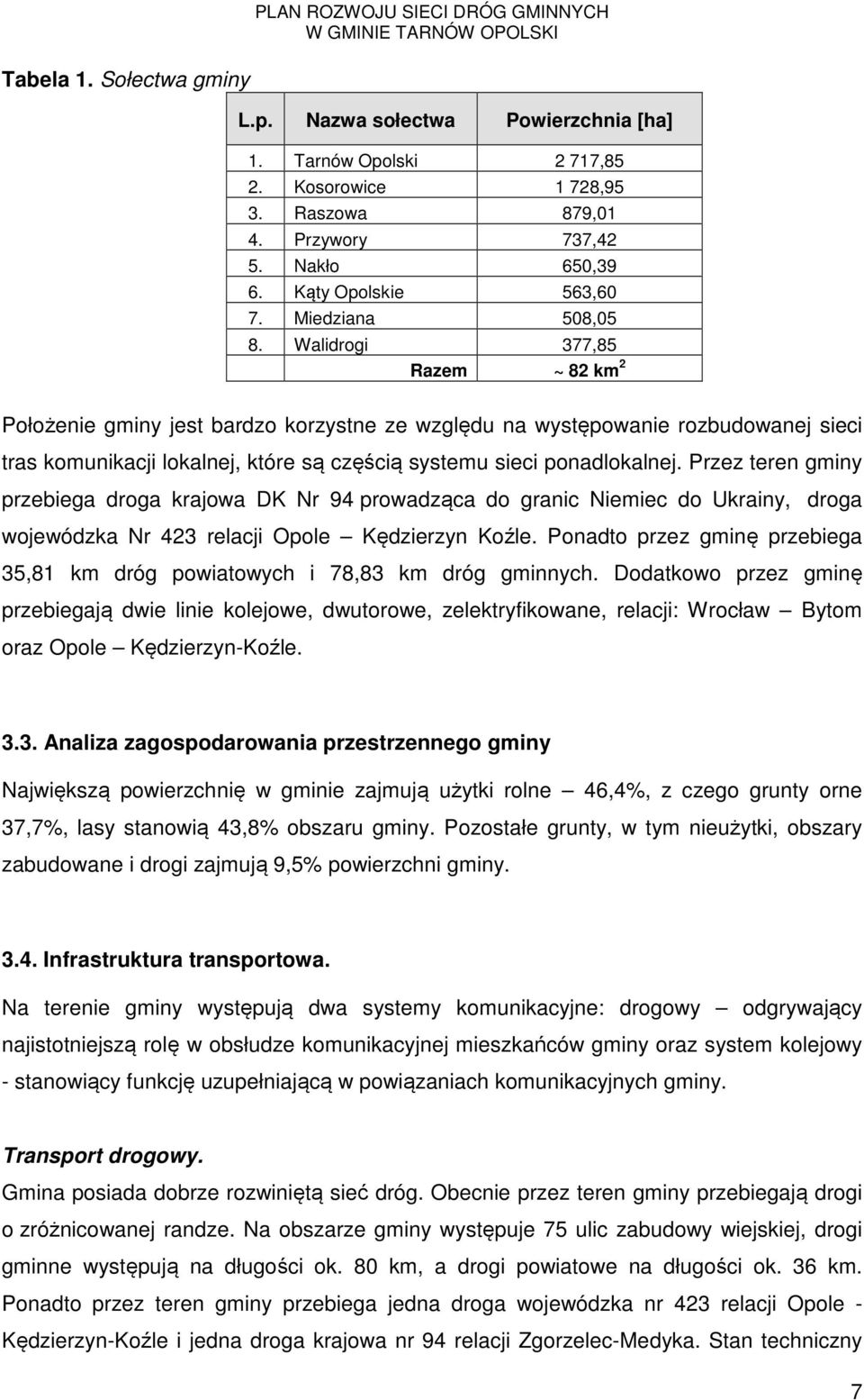 Walidrogi 377,85 Razem ~ 82 km 2 Położenie gminy jest bardzo korzystne ze względu na występowanie rozbudowanej sieci tras komunikacji lokalnej, które są częścią systemu sieci ponadlokalnej.