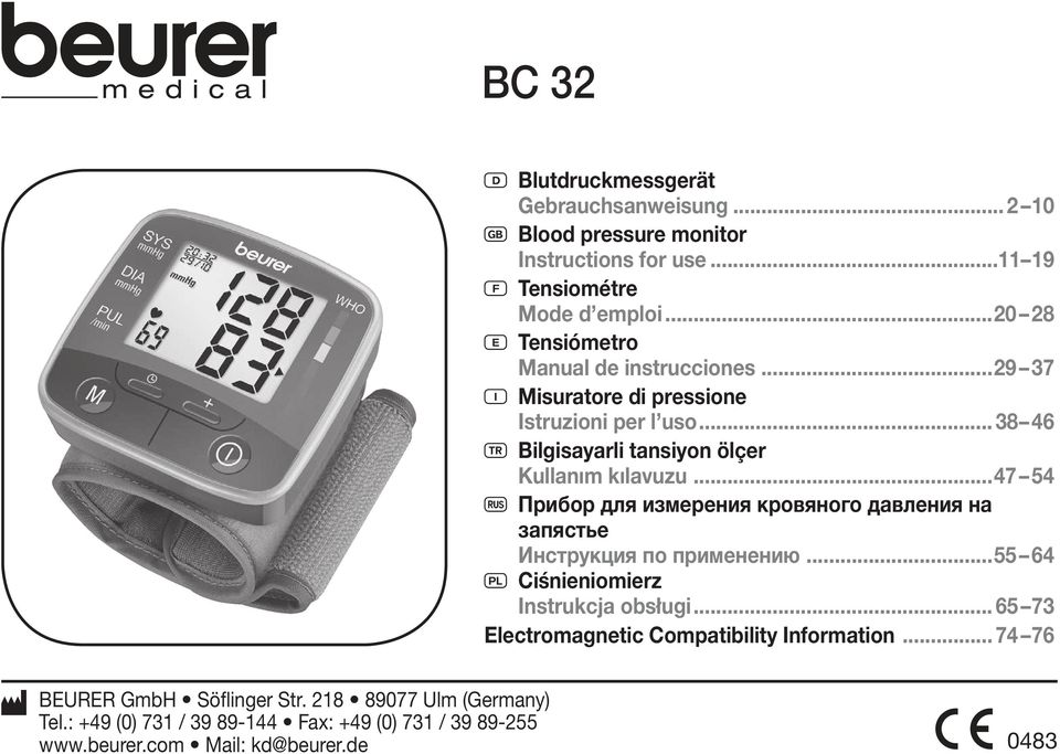 ..47 54 r Прибор для измерения кровяного давления на запястье Инструкция по применению...55 64 Q Ciśnieniomierz Instrukcja obsługi.