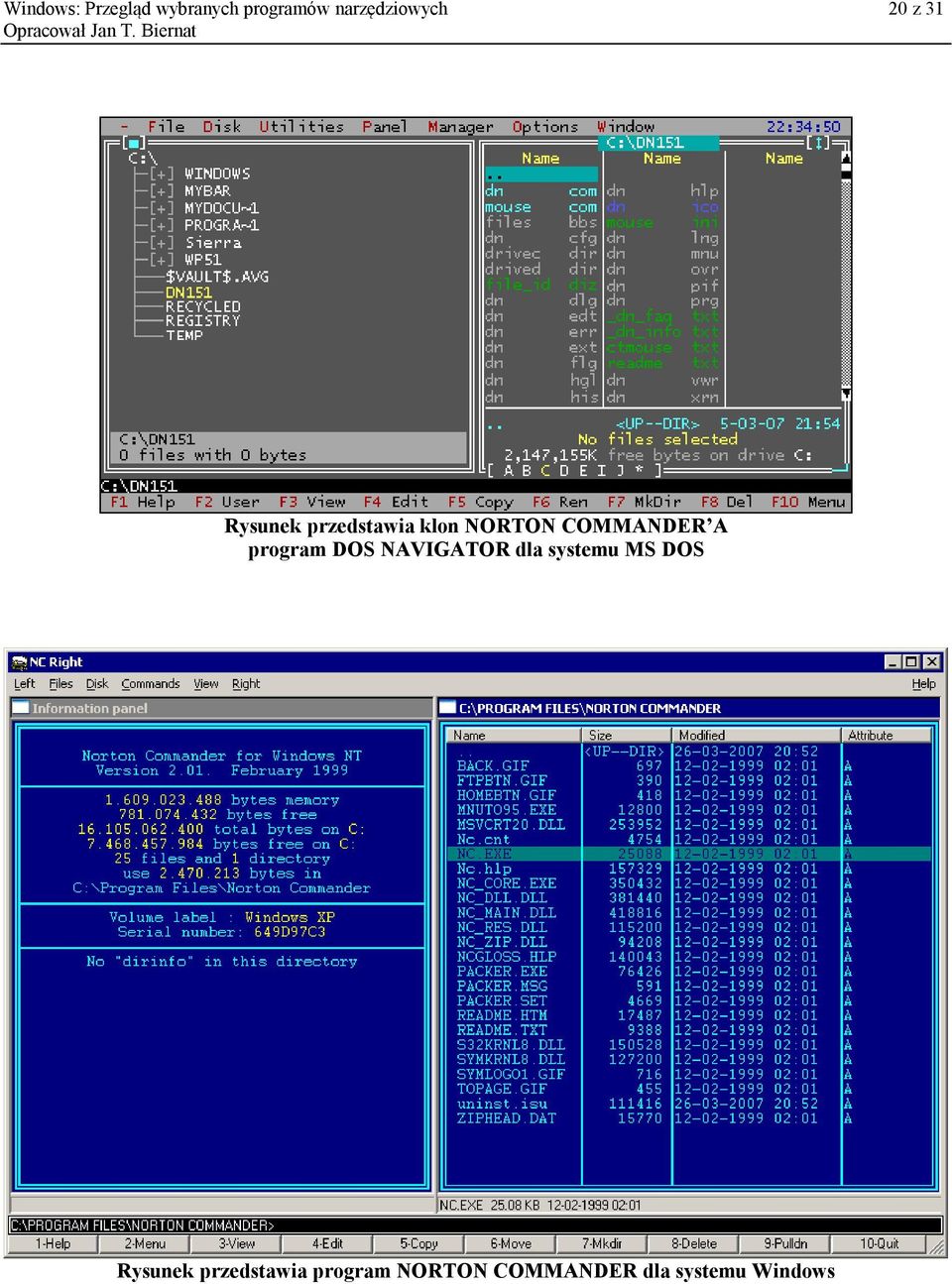 program DOS NAVIGATOR dla systemu MS DOS Rysunek