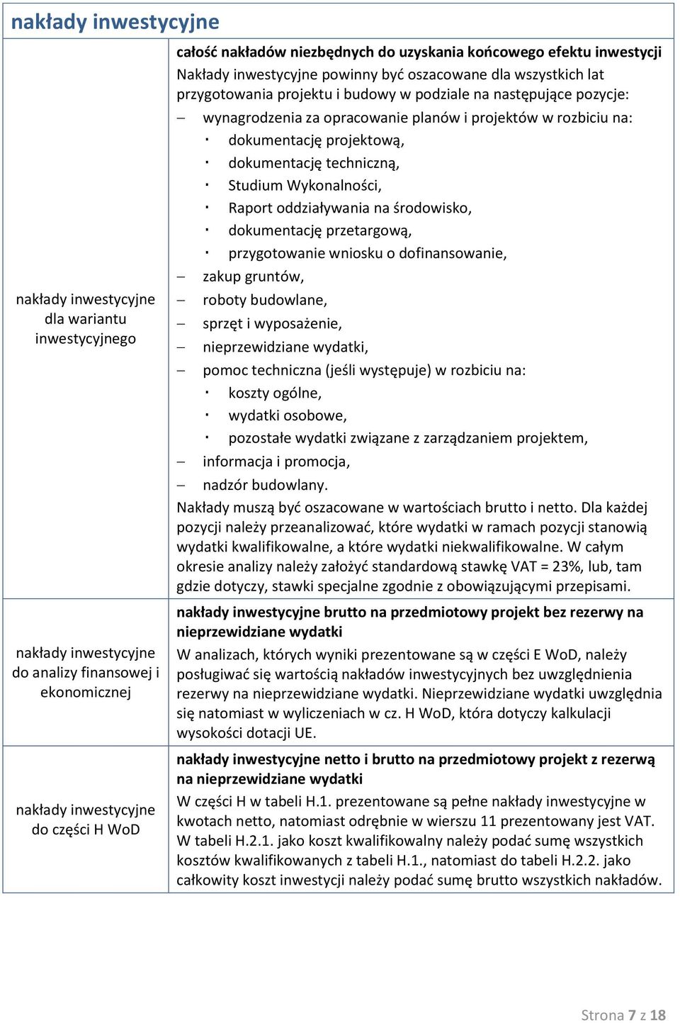 planów i projektów w rozbiciu na: dokumentację projektową, dokumentację techniczną, Studium Wykonalności, Raport oddziaływania na środowisko, dokumentację przetargową, przygotowanie wniosku o