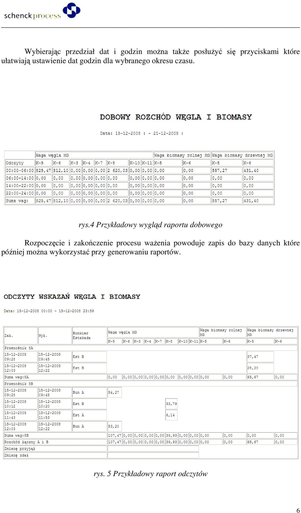 4 Przykładowy wygląd raportu dobowego Rozpoczęcie i zakończenie procesu ważenia