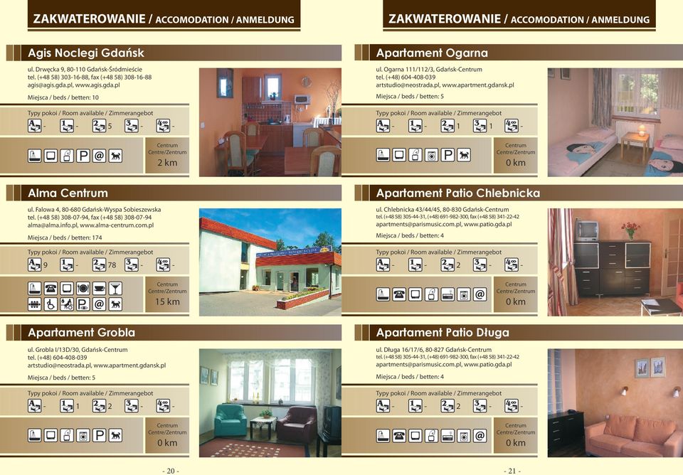 (+48 58) 308-07-94, fax (+48 58) 308-07-94 alma@alma.info.pl, www.alma-centrum.com.pl Miejsca / beds / betten: 174 9-78 - - 15 km Apartament Patio Chlebnicka ul.