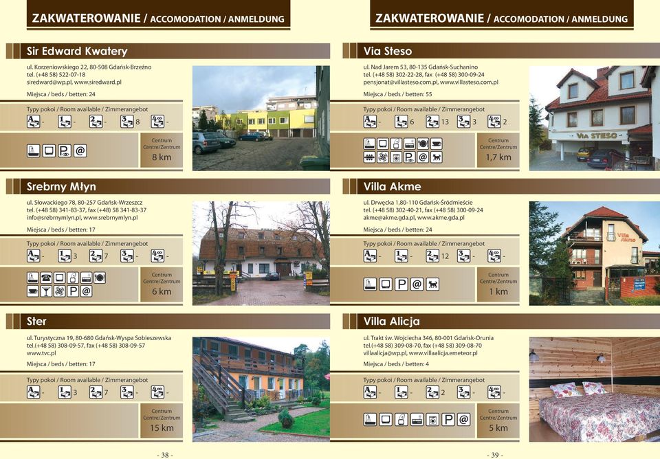 Słowackiego 78, 80-257 Gdańsk-Wrzeszcz tel. (+48 58) 341-83-37, fax (+48) 58 341-83-37 info@srebrnymlyn.pl, www.srebrnymlyn.pl Miejsca / beds / betten: 17-3 7 - - 6 km Villa Akme ul.
