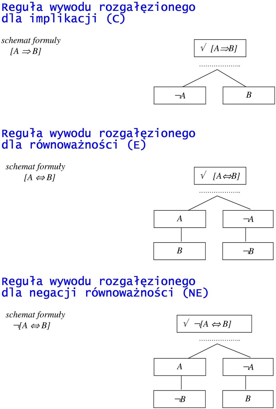 (E) schemat formuły [A B] [A B] A A B B Reguła wywodu