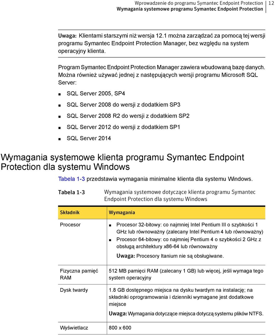 Program Symantec Endpoint Protection Manager zawiera wbudowaną bazę danych.
