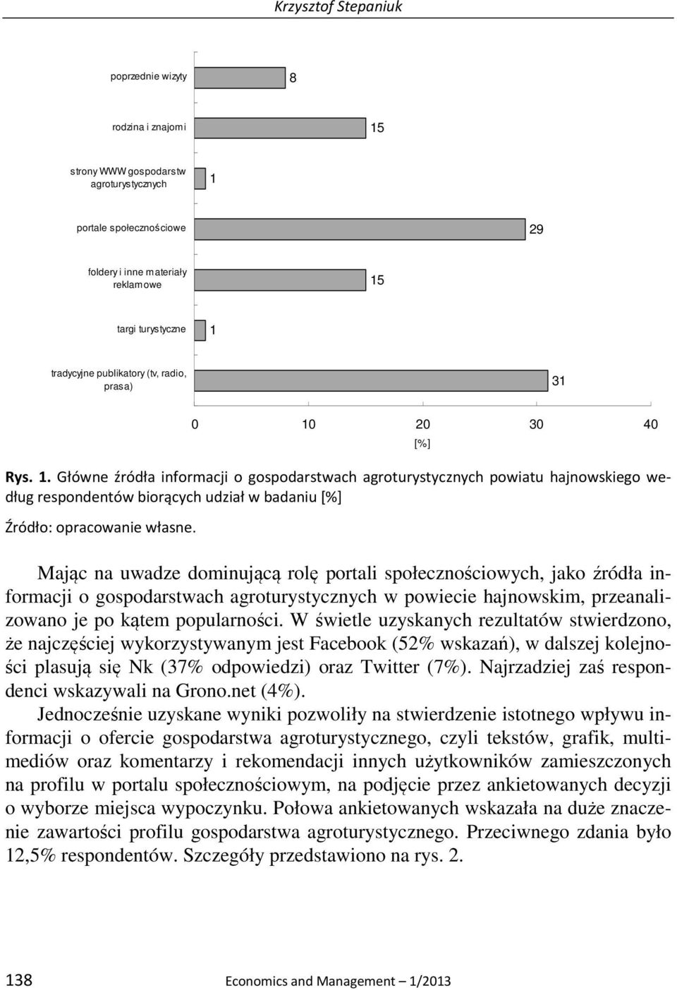 Mając na uwadze dominującą rolę portali społecznościowych, jako źródła informacji o gospodarstwach agroturystycznych w powiecie hajnowskim, przeanalizowano je po kątem popularności.