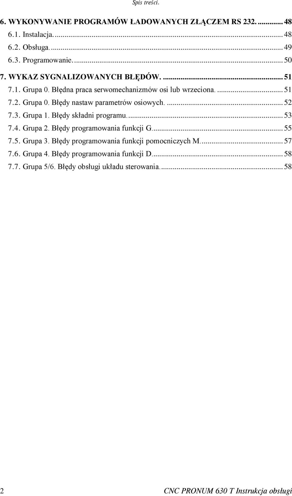 ... 52 7.3. Grupa 1. Błędy składni programu.... 53 7.4. Grupa 2. Błędy programowania funkcji G... 55 7.5. Grupa 3.