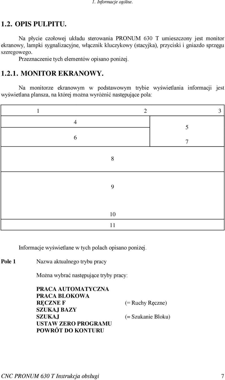 Przeznaczenie tych elementów opisano poniżej. 1.2.1. MONITOR EKRANOWY.