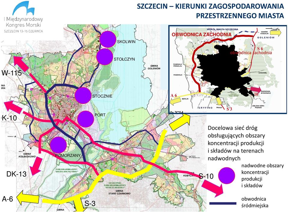 Docelowa sieć dróg obsługujących obszary koncentracji produkcji i składów na terenach