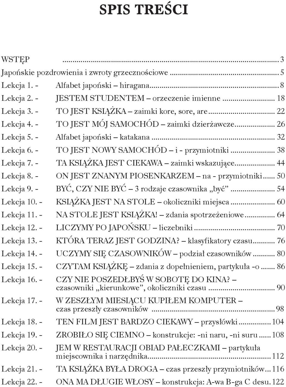 .. 38 Lekcja 7. - TA KSIĄŻKA JEST CIEKAWA zaimki wskazujące... 44 Lekcja 8. - ON JEST ZNANYM PIOSENKARZEM na - przymiotniki... 50 Lekcja 9. - BYĆ, CZY NIE BYĆ 3 rodzaje czasownika być... 54 Lekcja 10.