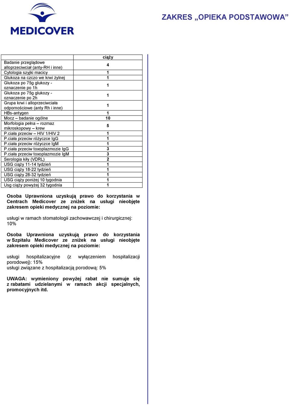 ciała przeciw różyczce IgG 1 P.ciała przeciw różyczce IgM 1 P.ciała przeciw toxoplazmozie IgG 3 P.