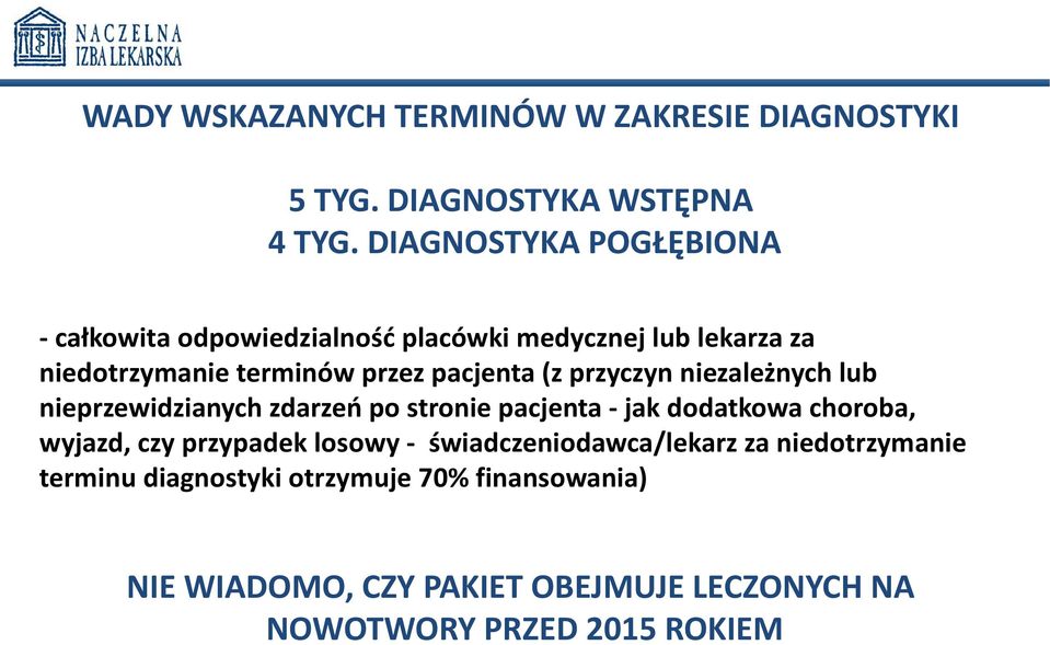 (z przyczyn niezależnych lub nieprzewidzianych zdarzeń po stronie pacjenta - jak dodatkowa choroba, wyjazd, czy przypadek