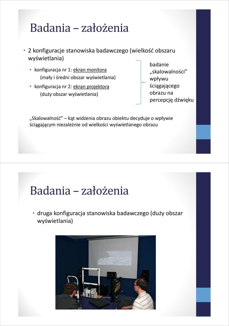 obszar wyświetlania) obrazu na percepcję dźwięku Skalowalność kąt widzenia obrazu obiektu decyduje o wpływie ściągającym