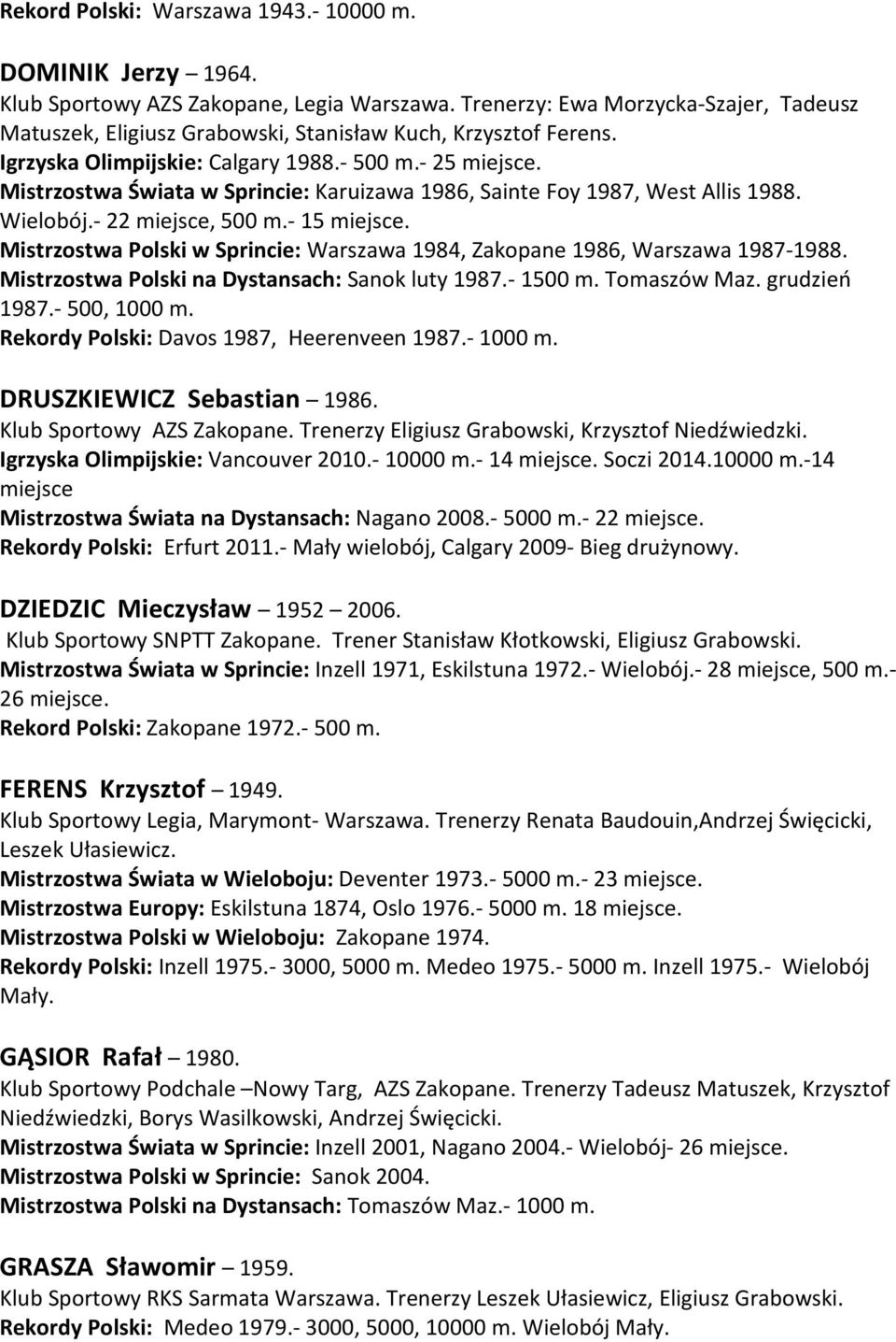 Mistrzostwa Świata w Sprincie: Karuizawa 1986, Sainte Foy 1987, West Allis 1988. Wielobój.- 22 miejsce, 500 m.- 15 miejsce.