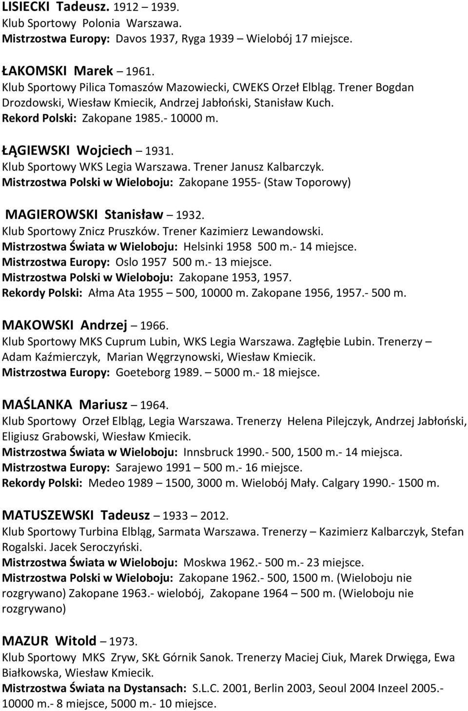 ŁĄGIEWSKI Wojciech 1931. Klub Sportowy WKS Legia Warszawa. Trener Janusz Kalbarczyk. Mistrzostwa Polski w Wieloboju: Zakopane 1955- (Staw Toporowy) MAGIEROWSKI Stanisław 1932.