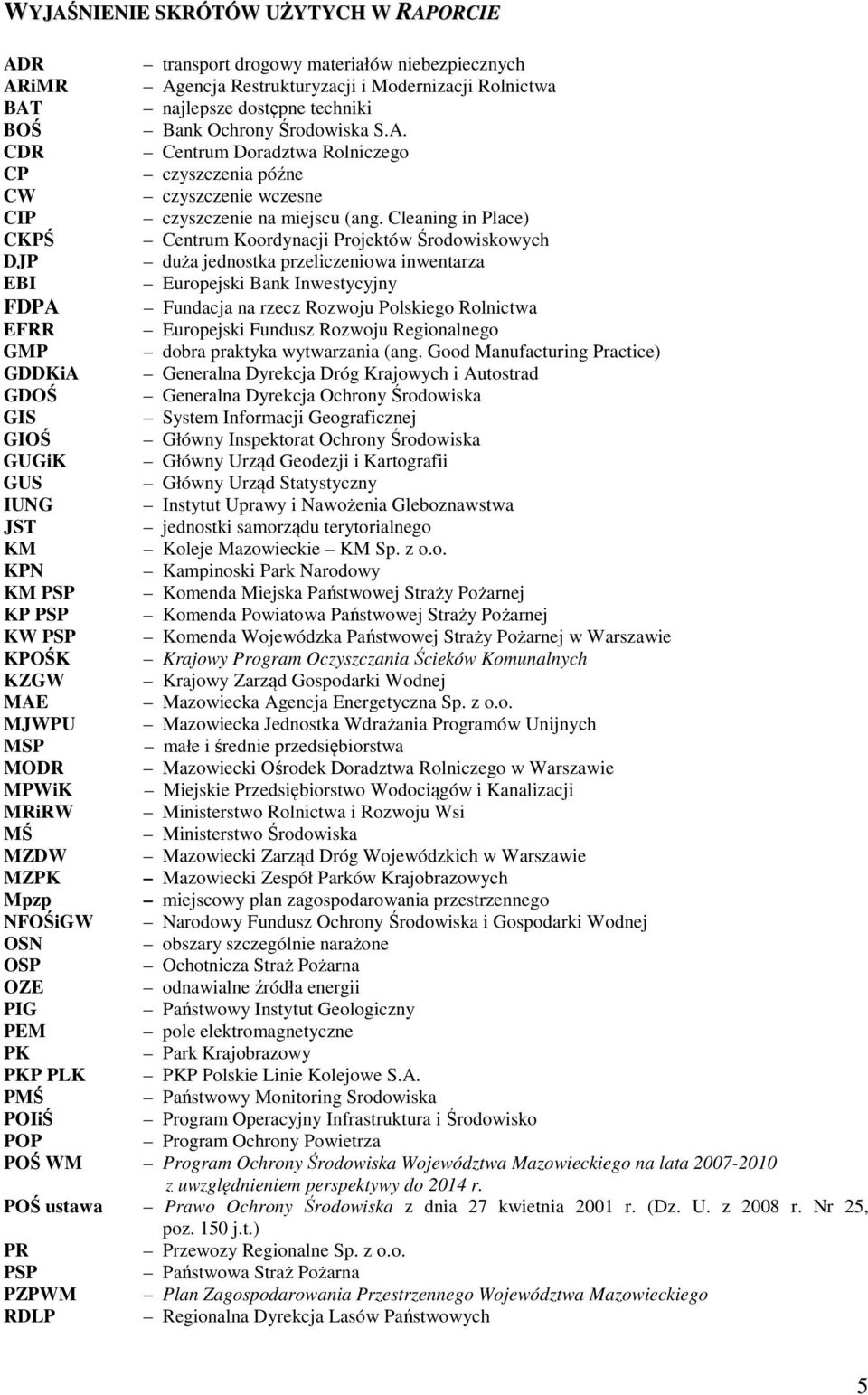 Cleaning in Place) CKPŚ Centrum Koordynacji Projektów Środowiskowych DJP duża jednostka przeliczeniowa inwentarza EBI Europejski Bank Inwestycyjny FDPA Fundacja na rzecz Rozwoju Polskiego Rolnictwa