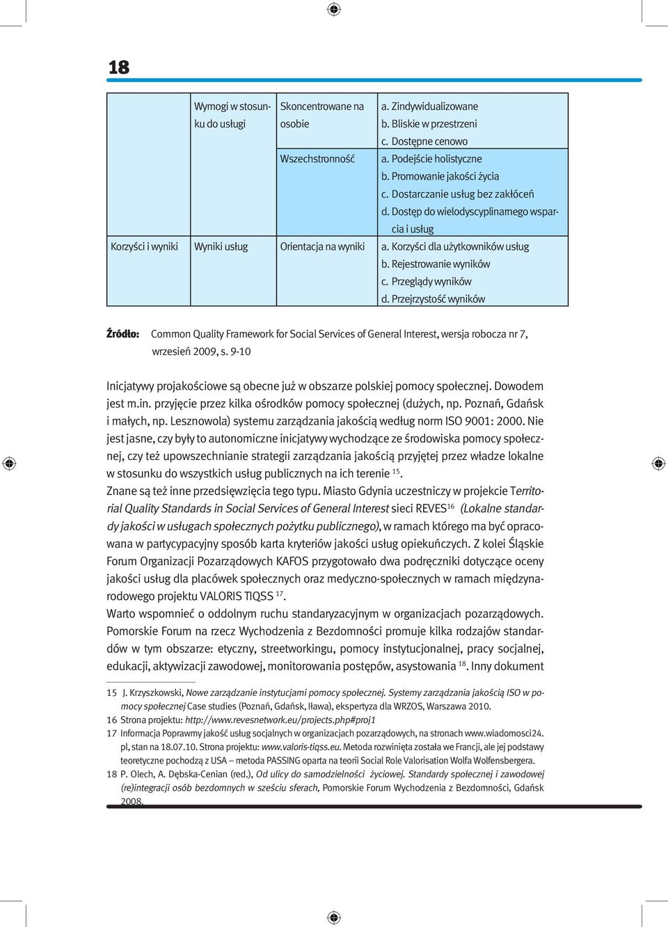 Przeglądy wyników d. Przejrzystość wyników Źródło: Common Quality Framework for Social Services of General Interest, wersja robocza nr 7, wrzesień 2009, s.