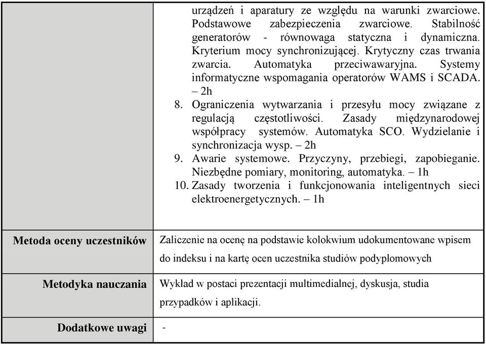 Ograniczenia wytwarzania i przesyłu mocy związane z regulacją częstotliwości. Zasady międzynarodowej współpracy systemów. Automatyka SCO.