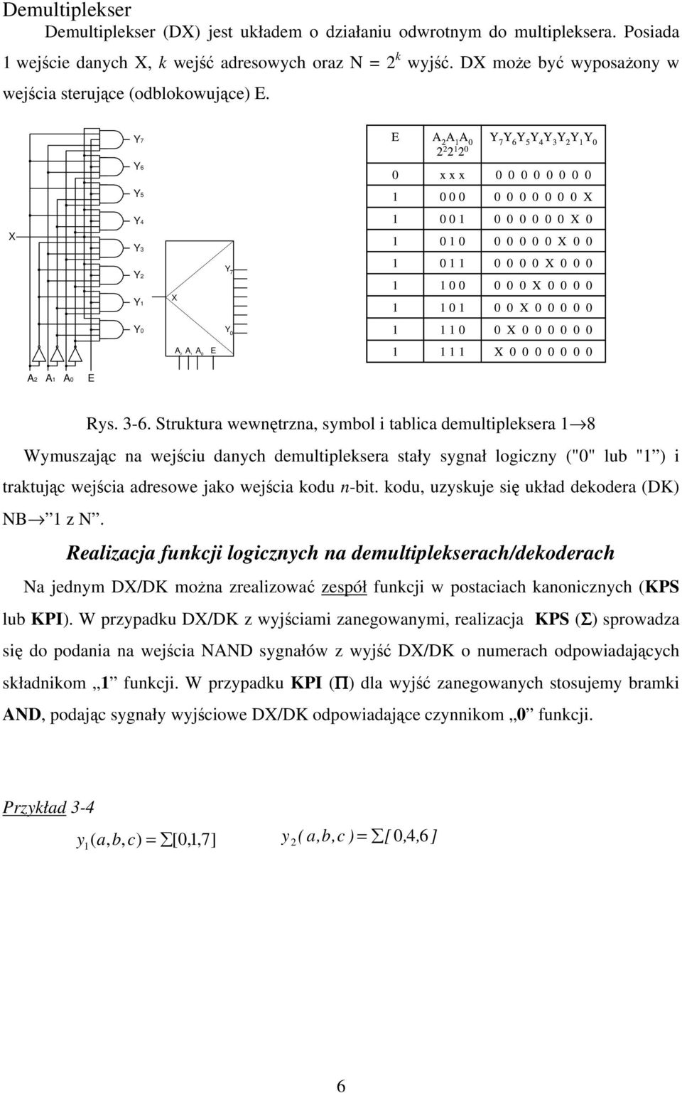 Struktura wewnętrzna, smbol i tablica demultipleksera 8 Wmuszając na wejściu danch demultipleksera stał sgnał logiczn ("" lub " ) i traktując wejścia adresowe jako wejścia kodu n-bit.