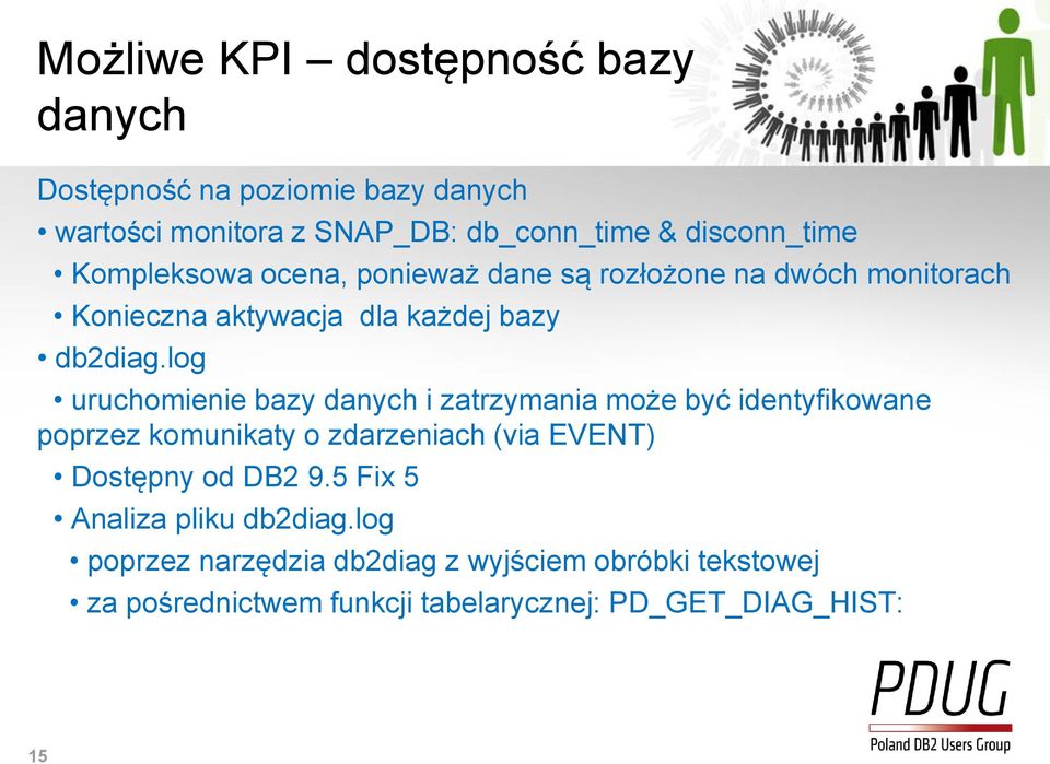 log uruchomienie bazy danych i zatrzymania może być identyfikowane poprzez komunikaty o zdarzeniach (via EVENT) Dostępny od DB2