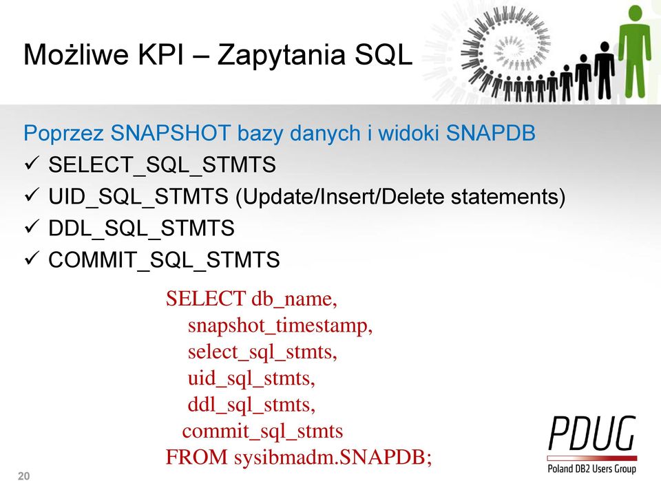 DDL_SQL_STMTS COMMIT_SQL_STMTS 20 SELECT db_name, snapshot_timestamp,