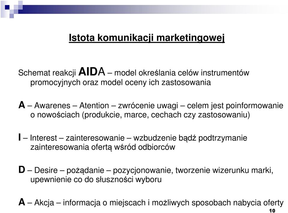 zastosowaniu) I Interest zainteresowanie wzbudzenie bądź podtrzymanie zainteresowania ofertą wśród odbiorców D Desire pożądanie